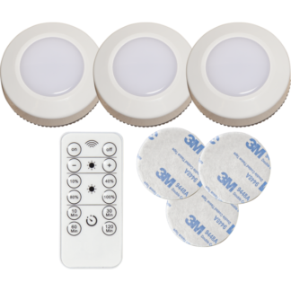 LED-puck hvit 3pk m/fjernkontroll