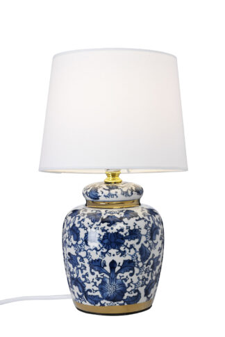 Klassisk mini bordlampe blå m/hvit skjerm